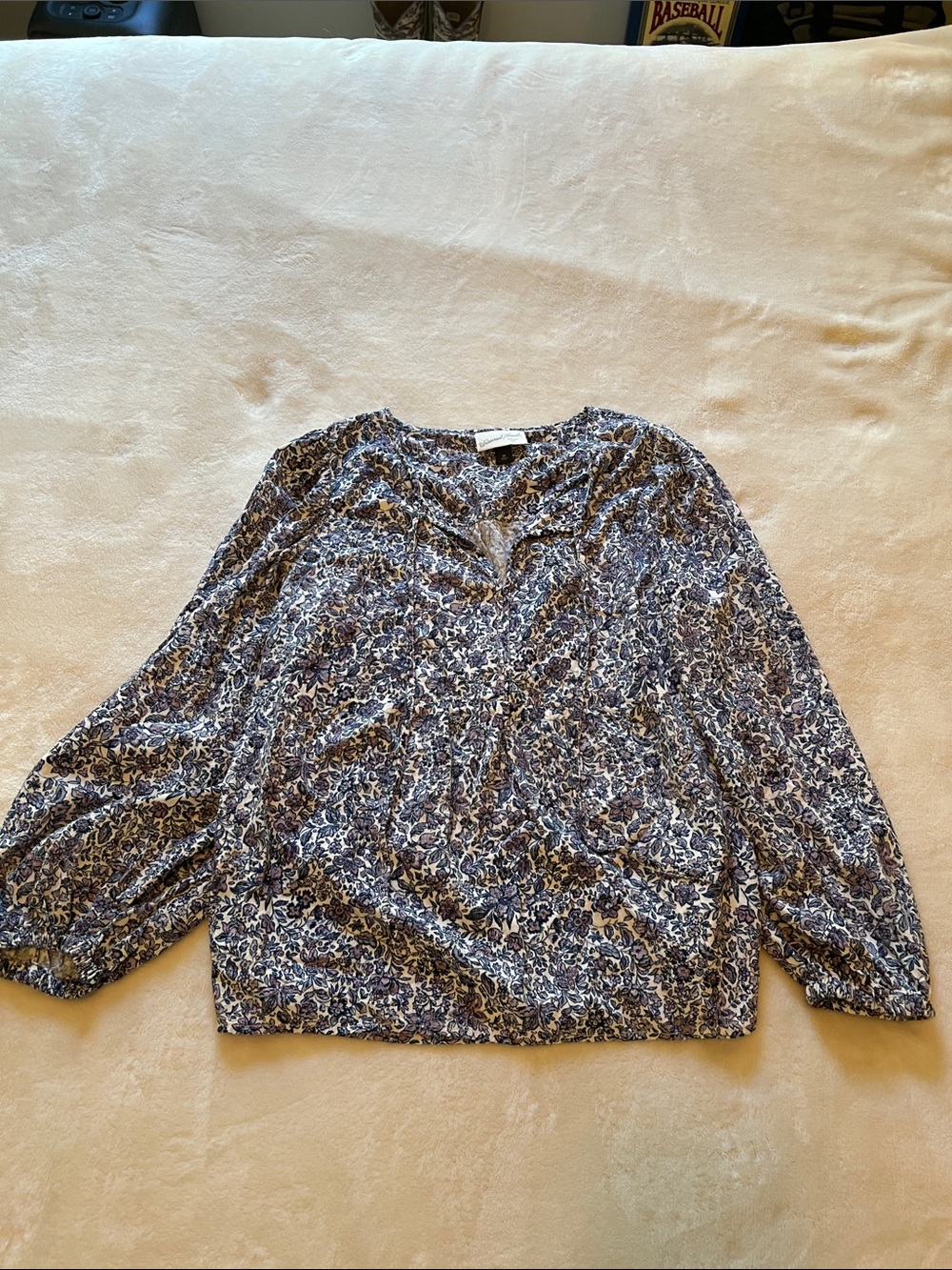 Universal Thread Blue Floral V-Neck Long Sleeve Blouse